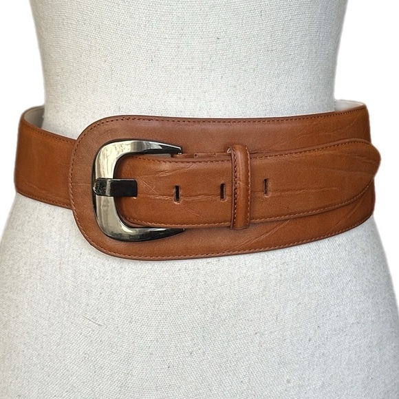 Veronika Maine Accessories - Veronika Maine Brown Leather Wide Belt Size M NEW